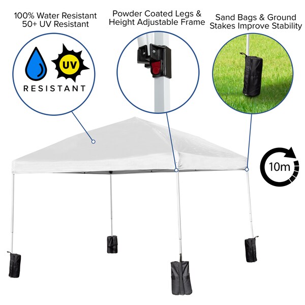 Flash Furniture White Pop Up Canopy Tent and Folding Bench Set - JJ-GZ10PKG103-WH-GG