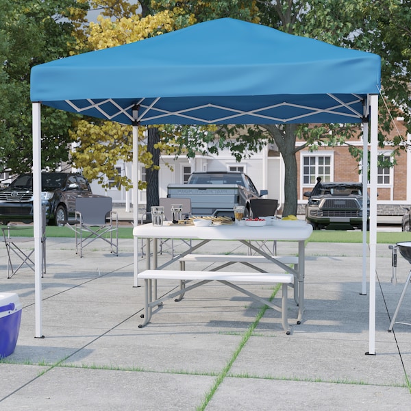 Flash Furniture Blue Pop Up Canopy Tent and Folding Bench Set - JJ-GZ88103-BL-GG