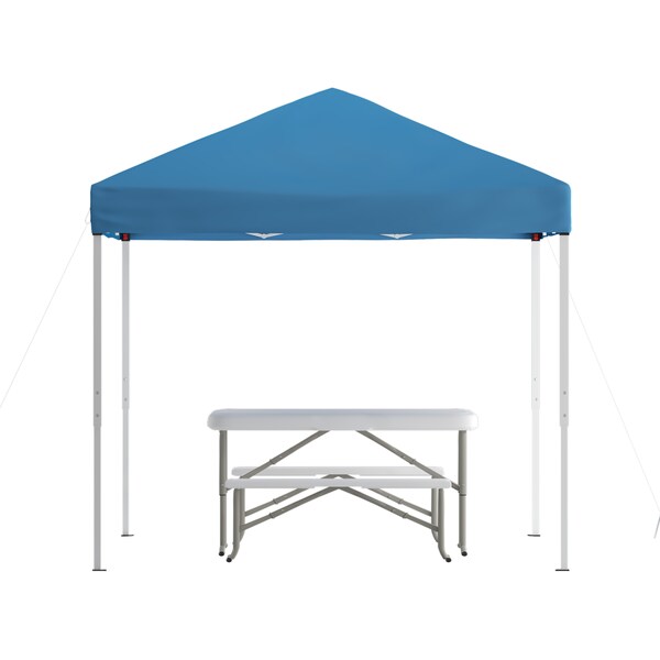 Flash Furniture Blue Pop Up Canopy Tent and Folding Bench Set - JJ-GZ88103-BL-GG