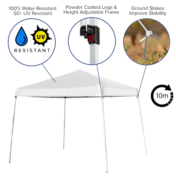 Flash Furniture White Pop Up Canopy Tent and Folding Bench Set - JJ-GZ88103-WH-GG
