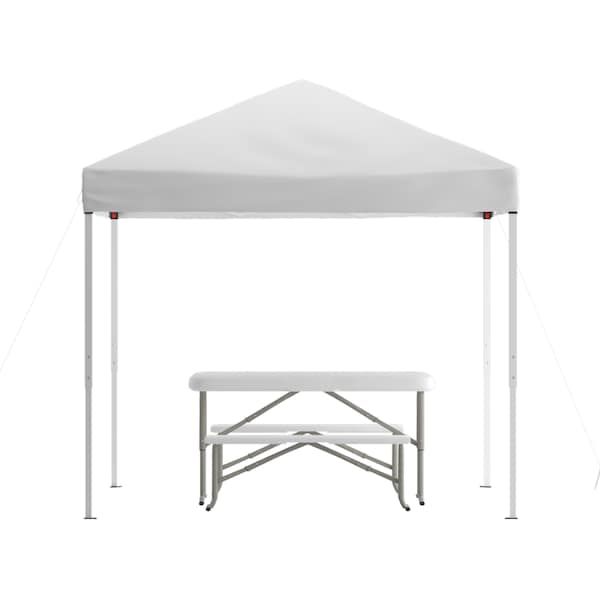 Flash Furniture White Pop Up Canopy Tent and Folding Bench Set - JJ-GZ88103-WH-GG