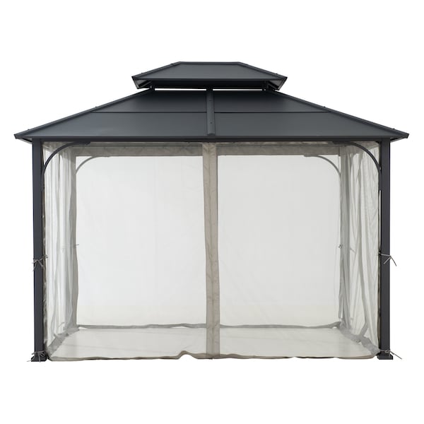 Sunjoy 10 ft. x 12 ft. Black and Grey Steel Gazebo with 2-tier Hip Roof Hardtop - A102009121
