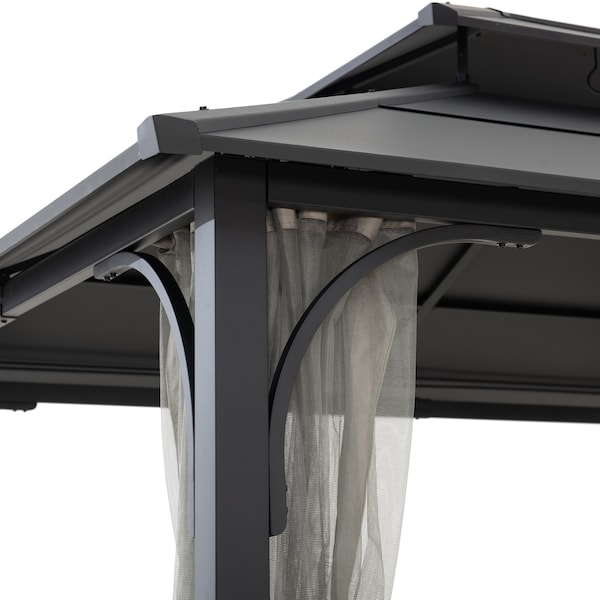 Sunjoy 10 ft. x 12 ft. Black and Grey Steel Gazebo with 2-tier Hip Roof Hardtop - A102009121