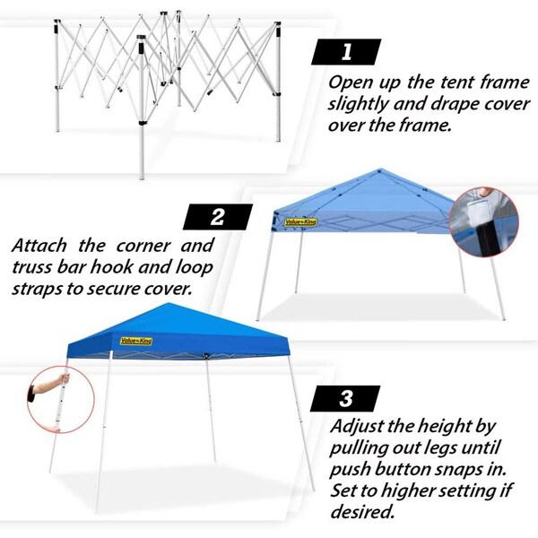 King Canopy Slant Leg 10ftx10ft Instant Pop Up Tent, Guy Ropes and Stakes, White - SLANT10-WH