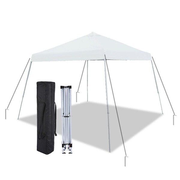 King Canopy Slant Leg 10ftx10ft Instant Pop Up Tent, Guy Ropes and Stakes, White - SLANT10-WH