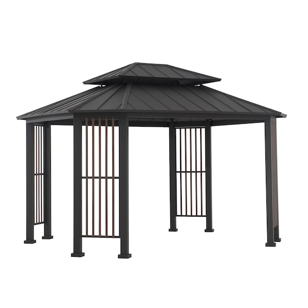 Sunjoy 11 ft. x 13 ft. Octagon Gazebo with Steel Roof and Ceiling Hook - A102018600