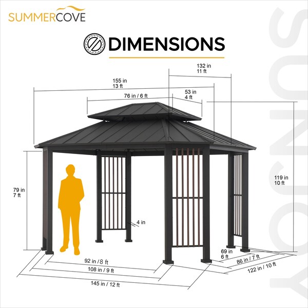 Sunjoy 11 ft. x 13 ft. Octagon Gazebo with Steel Roof and Ceiling Hook - A102018600