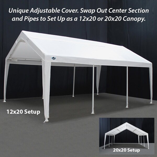 King Canopy Expandable Canopy 12ftx20ft / 20ftx20ft, Steel Frame, 8-Leg, White - EX1220