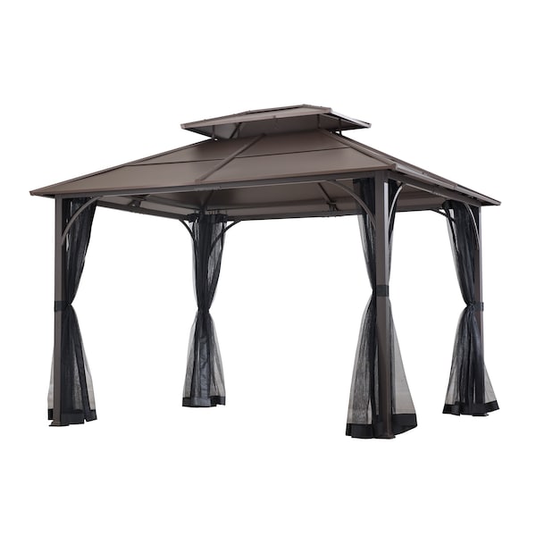 Sunjoy 10 ft. x 12 ft. Black and Brown Steel Gazebo with 2-tier Hip Roof Hardtop - A102009100