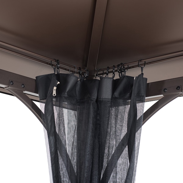Sunjoy 10 ft. x 12 ft. Black and Brown Steel Gazebo with 2-tier Hip Roof Hardtop - A102009100