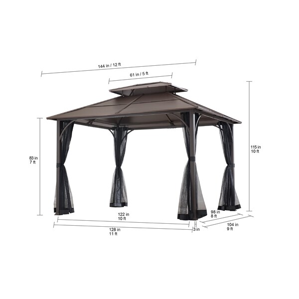 Sunjoy 10 ft. x 12 ft. Black and Brown Steel Gazebo with 2-tier Hip Roof Hardtop - A102009100