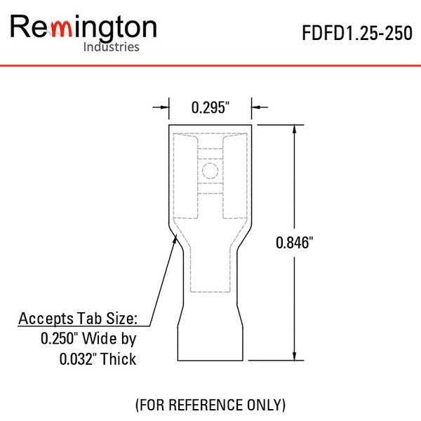 Remington Industries Fully Insulated Quick Connect Terminals, Female, PVC, 16-22 AWG, Red, 100 Pcs - FDFD1.25-250-100