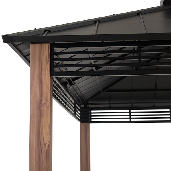 Sunjoy 13 ft. x 15 ft. 2-tier Large Modern Gazebo with Metal Wood Look Posts - A102012600
