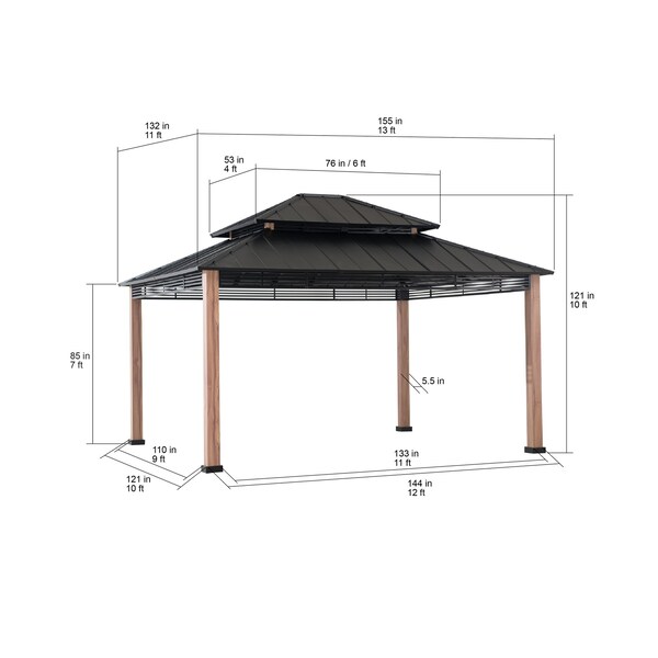 Sunjoy 13 ft. x 15 ft. 2-tier Large Modern Gazebo with Metal Wood Look Posts - A102012600