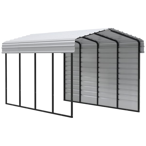 Arrow Storage Products Galvanized Steel Carport, W/ 1-Sided Enclosure, Compact Car Metal Carport Kit, 10'x20'x9', Eggshell - CPH102009ECL1