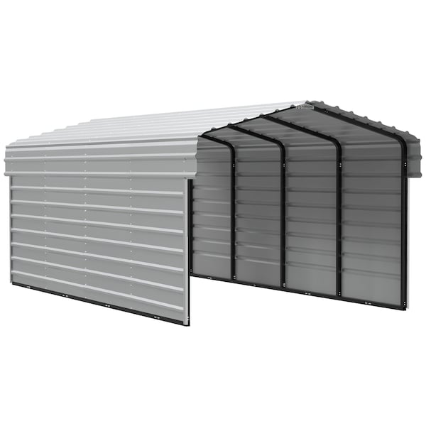 Arrow Storage Products Galvanized Steel Carport, W/ 2-Sided Enclosure, Compact Car Metal Carport Kit, 10'x20'x7', Eggshell - CPH102007ECL2