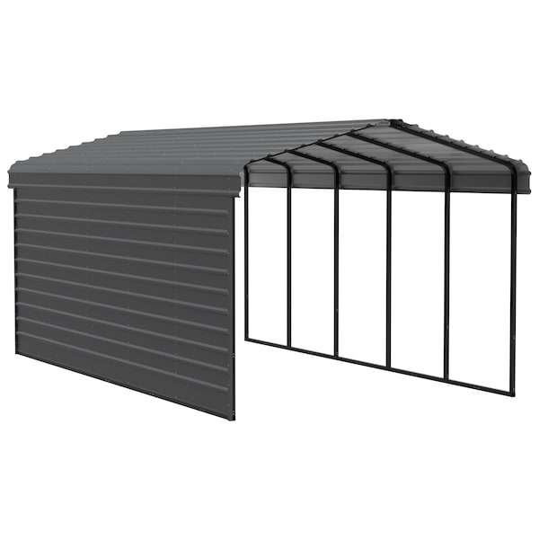 Arrow Storage Products Galvanized Steel Carport, W/ 1-Sided Enclosure, Compact Car Metal Carport Kit, 12'x24'x9', Charcoal - CPHC122409ECL1