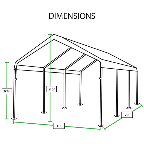King Canopy True 10ftx20ft Canopy, 1 3/8in Steel Frame, 8 Leg, White - CHT1020