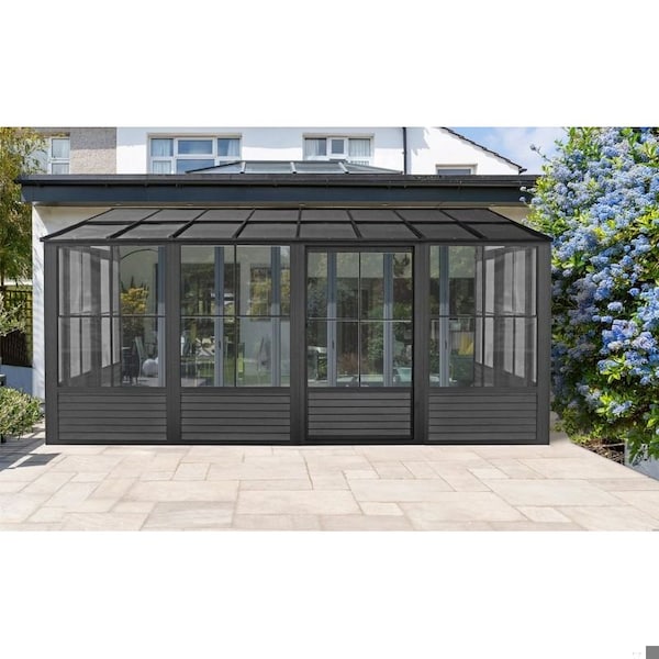 Gazebo Penguin Florence Wall Mounted Solarium 10x16 Polycarbonate Roof in black - W1610-42