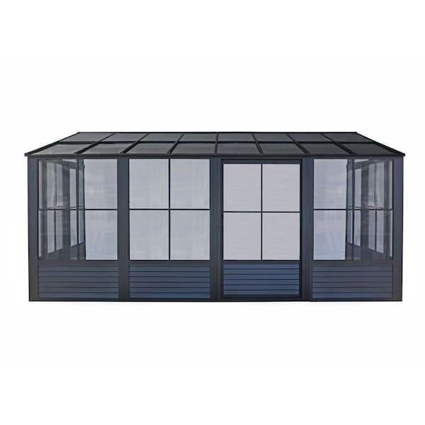 Gazebo Penguin Florence Wall Mounted Solarium 10x16 Polycarbonate Roof in black - W1610-42
