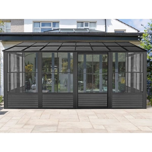 Gazebo Penguin Florence Wall Mounted Solarium 10x16 Polycarbonate Roof in black - W1610-42