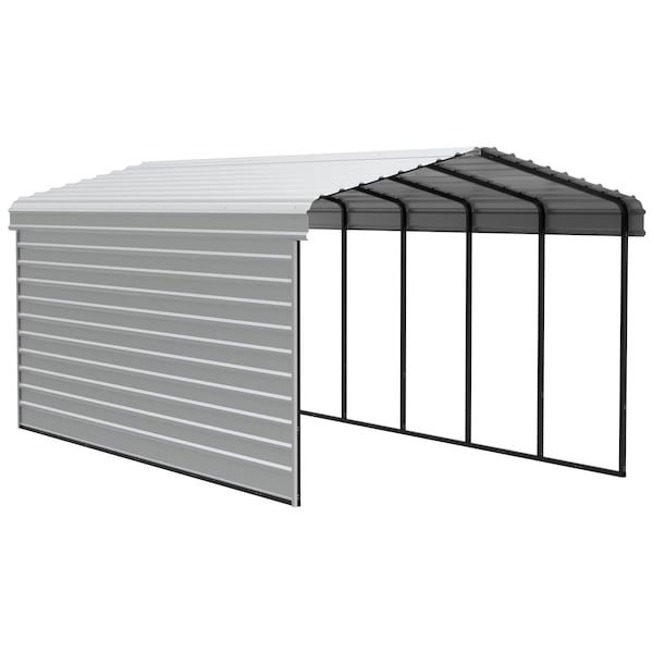 Arrow Storage Products Galvanized Steel Carport, W/ 1-Sided Enclosure, Compact Car Metal Carport Kit, 12'x24'x9', Eggshell - CPH122409ECL1