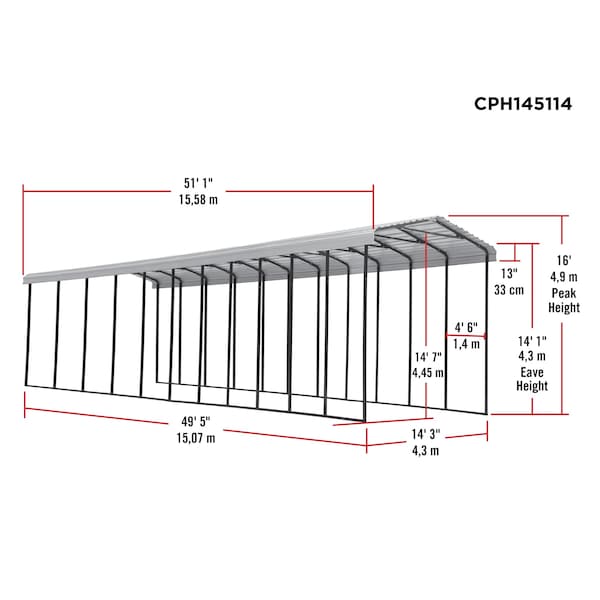 Arrow Storage Products Arrow Carport, 14x51x14, Eggshell - CPH145114