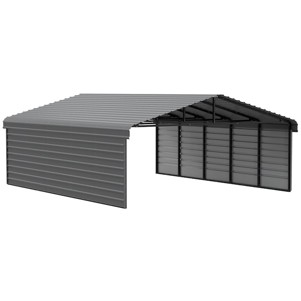 Arrow Storage Products Galvanized Steel Carport, W/ 2-Sided Enclosure, Compact Car Metal Carport Kit, 20'x24'x7', Charcoal - CPHC202407ECL2