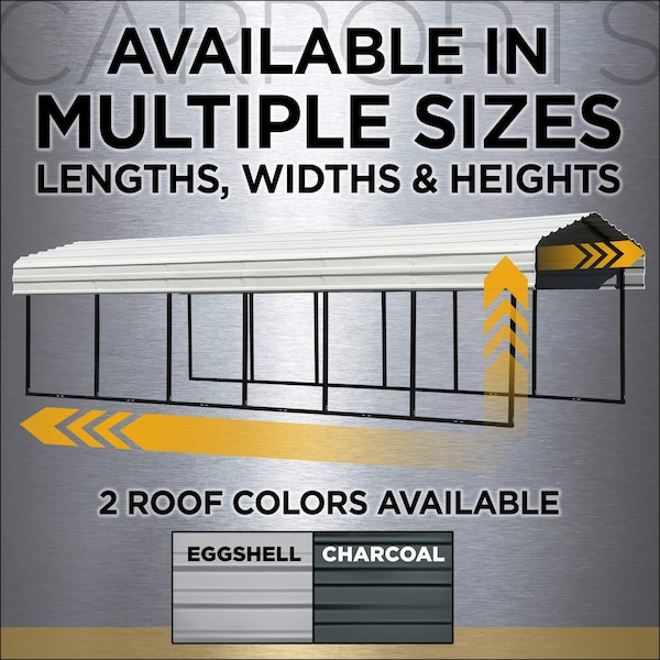 Arrow Storage Products Galvanized Steel Carport, W/ 2-Sided Enclosure, Compact Car Metal Carport Kit, 20'x24'x7', Charcoal - CPHC202407ECL2