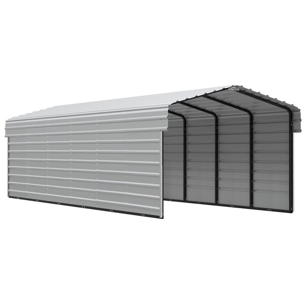 Arrow Storage Products Galvanized Steel Carport, W/ 2-Sided Enclosure, Compact Car Metal Carport Kit, 10'x29'x7', Eggshell - CPH102907ECL2