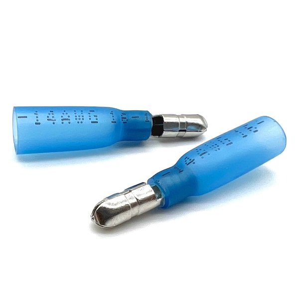 Boltsandnuts.Com 500 Pieces Blue Heat Shrink Marine Grade Male Bullet Connectors, AWG 16-14, 500PK - EL-1614-MBULLET-HSB-500