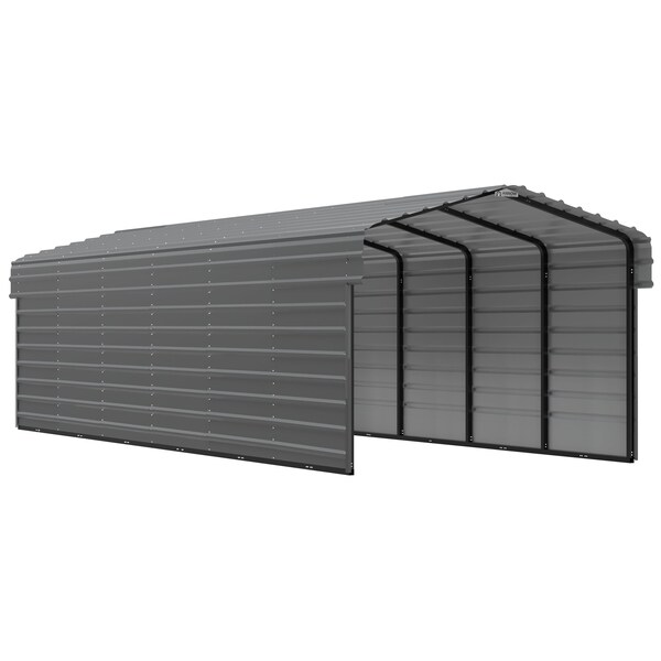 Arrow Storage Products Galvanized Steel Carport, W/ 2-Sided Enclosure, Compact Car Metal Carport Kit, 10'x29'x7', Eggshell - CPHC102907ECL2