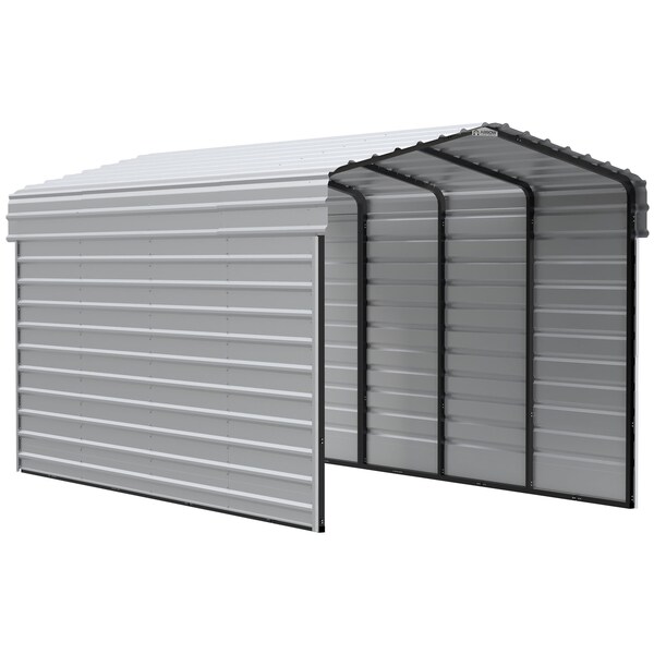 Arrow Storage Products Galvanized Steel Carport, W/ 2-Sided Enclosure, Compact Car Metal Carport Kit, 10'x20'x9', Eggshell - CPH102009ECL2