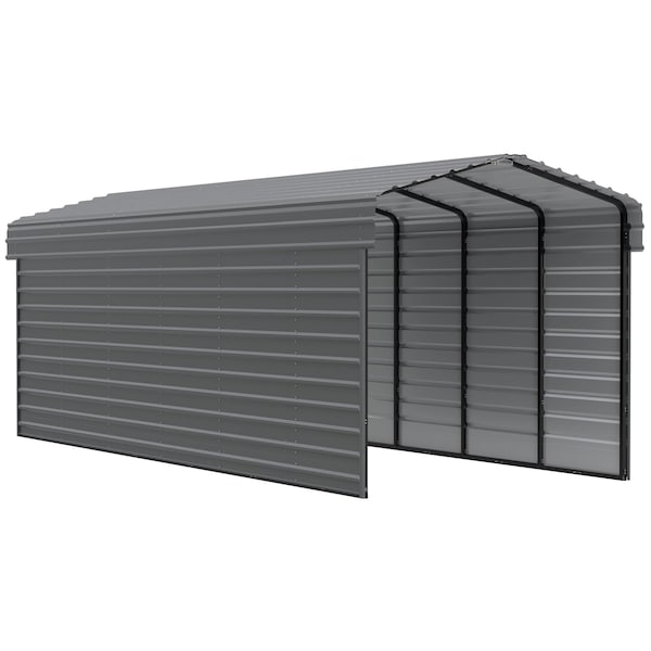Arrow Storage Products Galvanized Steel Carport, W/ 2-Sided Enclosure, Compact Car Metal Carport Kit, 10'x29'x9', Charcoal - CPHC102909ECL2