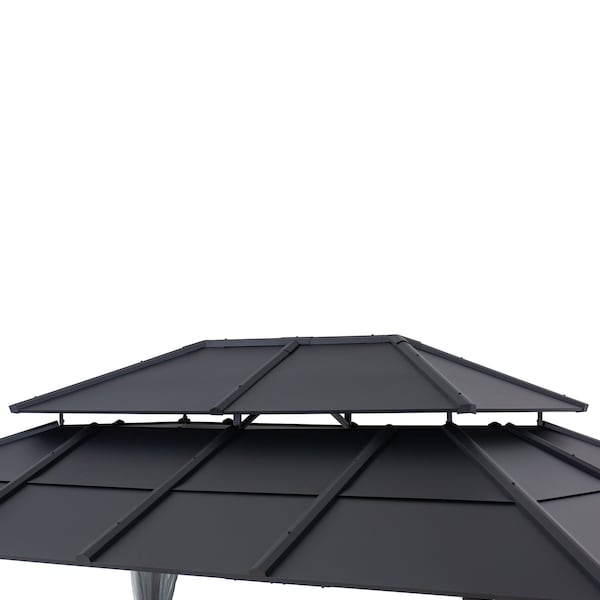Sunjoy 12 ft. x 16 ft. Black and Grey Steel Gazebo with 2-tier Hip Roof Hardtop - A102009141