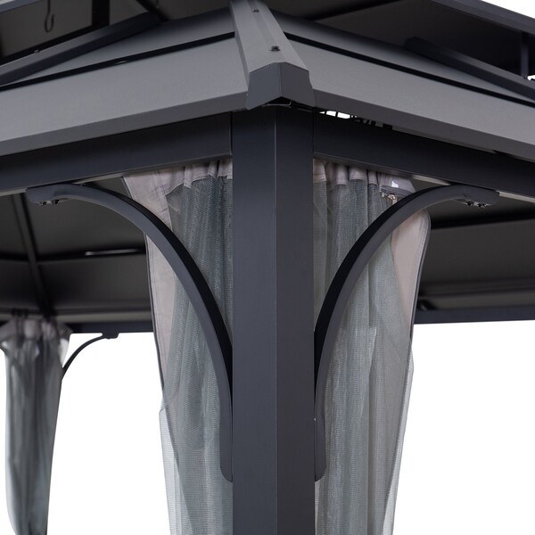 Sunjoy 12 ft. x 16 ft. Black and Grey Steel Gazebo with 2-tier Hip Roof Hardtop - A102009141