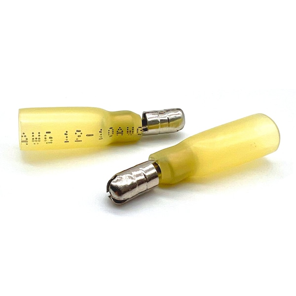 Boltsandnuts.Com 200 Pieces Yellow Heat Shrink Marine Grade Male Bullet Connectors, AWG 12-10, 200PK - EL-1210-MBULLET-HSY-200