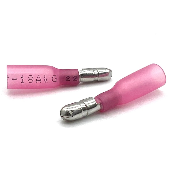 Boltsandnuts.Com 50 Pieces Red Heat Shrink Marine Grade Male Bullet Connectors, AWG 22-18, 50PK - EL-2218-MBULLET-HSR-50