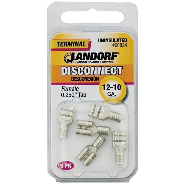 Jandorf Disconnect Terminal, 12 to 10 AWG Wire, Copper Contact, 5PK - 60824