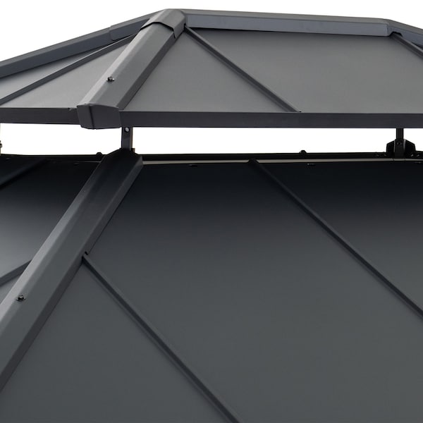 Sunjoy 10x12 ft. Wood Gazebo, Outdoor Patio Steel Hardtop Gazebo, Black - A102032601