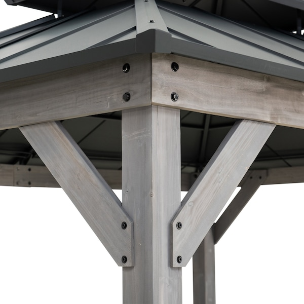 Sunjoy 10x12 ft. Wood Gazebo, Outdoor Patio Steel Hardtop Gazebo, Black - A102032601