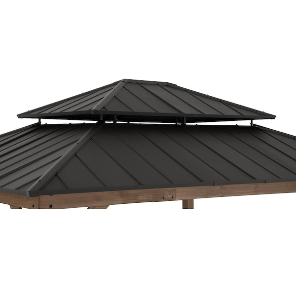 Sunjoy Archwood 13 ft. x 15 ft. Cedar Framed Gazebo with Brown Steel 2-tier Hip Roof Hard Top - A102007772
