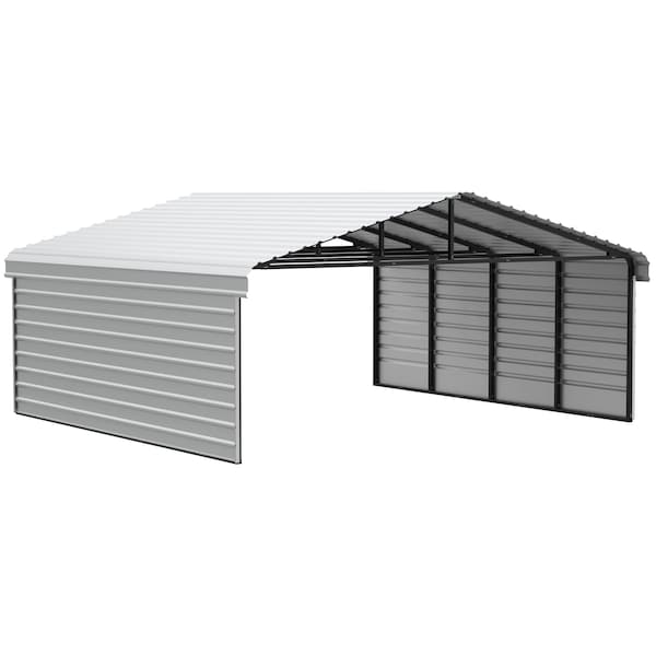 Arrow Storage Products Galvanized Steel Carport, W/ 2-Sided Enclosure, Compact Car Metal Carport Kit, 20'x20'x9', Eggshell - CPH202009ECL2