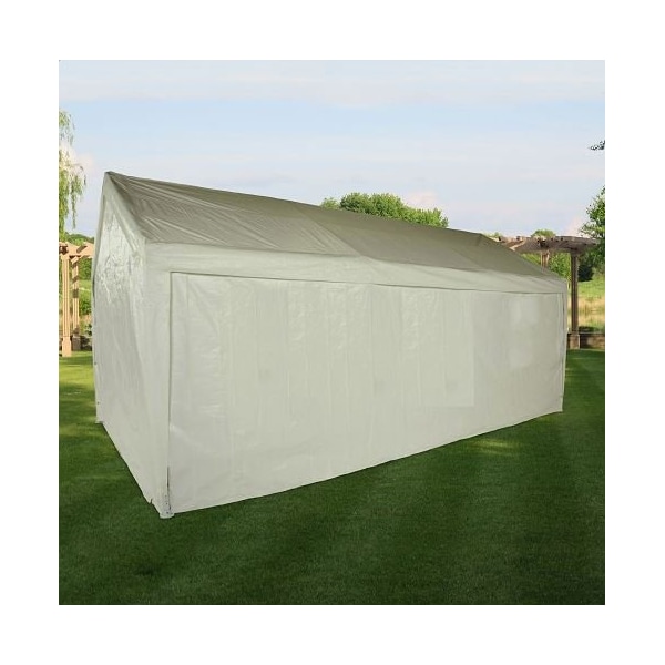 Impact Canopy Garage Heavy Duty Carport 10 In 8 FT x 20 In, 8 Legs, Steel Pipes, White Cover - 070018010