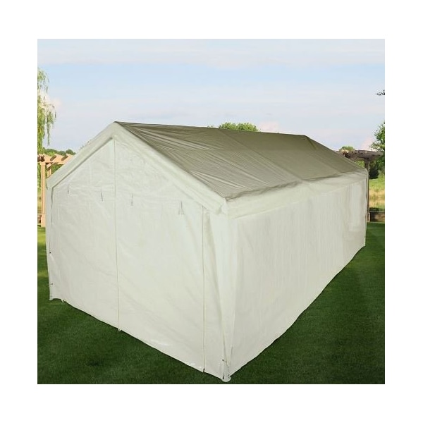 Impact Canopy Garage Heavy Duty Carport 10 In 8 FT x 20 In, 8 Legs, Steel Pipes, White Cover - 070018010