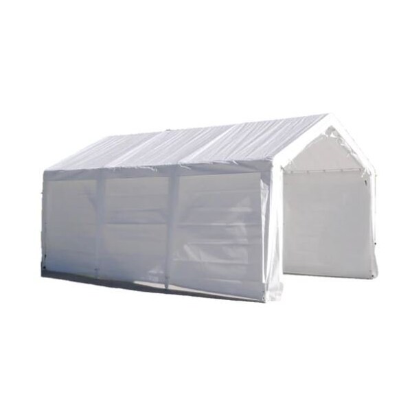 Impact Canopy Garage Heavy Duty Carport 10 In 8 FT x 20 In, 8 Legs, Steel Pipes, White Cover - 070018010