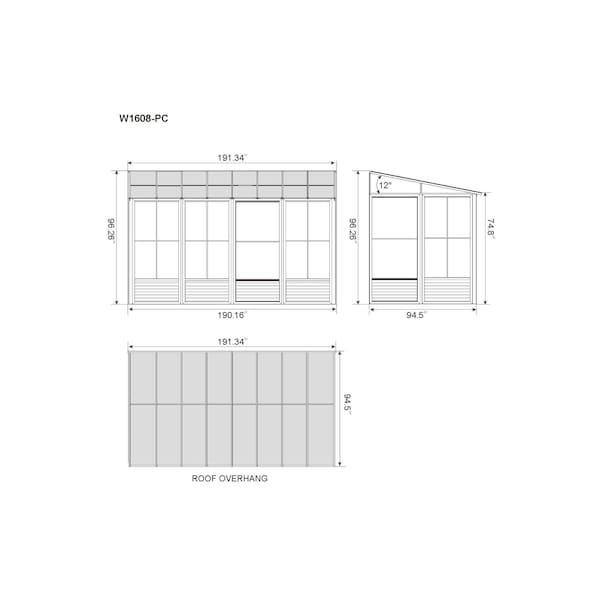 Gazebo Penguin Florence Wall Mounted Solarium 8x16 Polycarbonate Roof - W1608-32