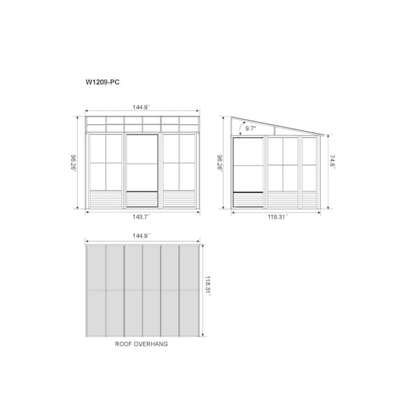 Gazebo Penguin Florence Wall Mounted Solarium 10x12 Polycarbonate Roof - W1209-12