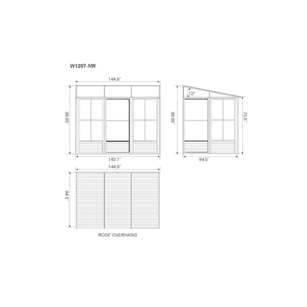 Gazebo Penguin Florence Wall Mounted Solarium 8x12 Metal Roof - W1207MR-32