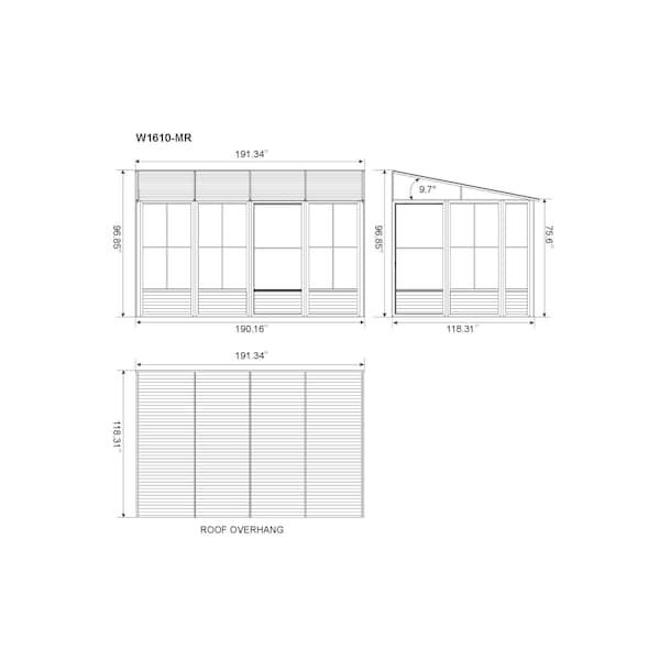 Gazebo Penguin Florence Wall Mounted Solarium 10x16 Metal Roof - W1610MR-12